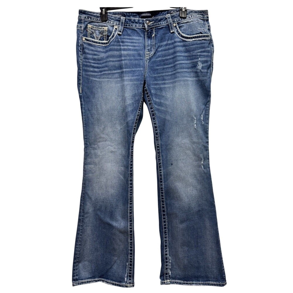 Vigoss Womens Jeans Plus Size 20x32 Long Bootcut Heritage Fit Rhinestone Y2K Mid
